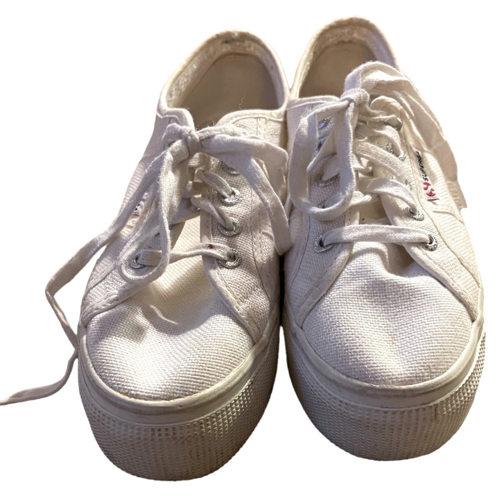 Superga Platform Sneakers White‎ Canvas Women’s 7.5 - Picture 4 of 13